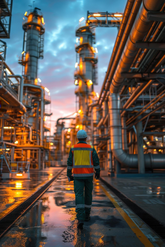 trabajador caminando en Refinería